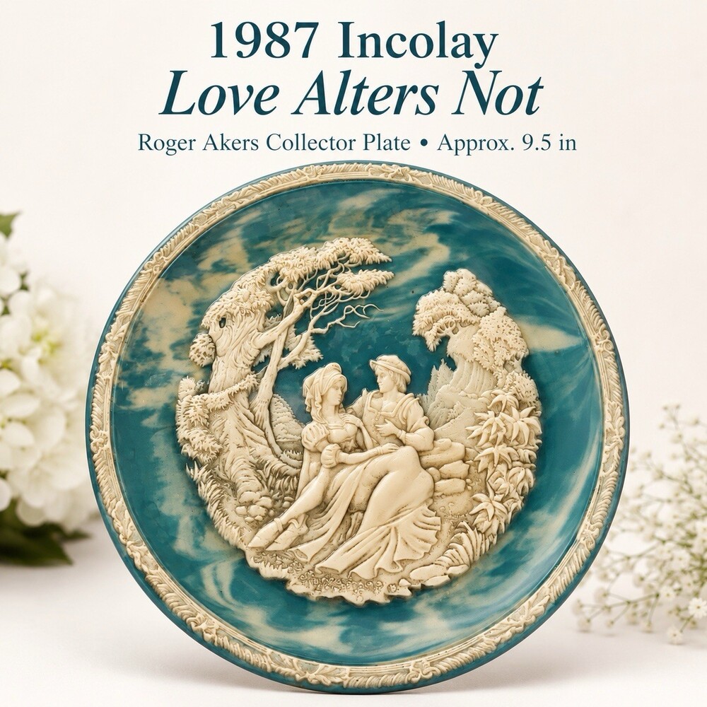 1987 Incolay Love Alters Not Shakespeare Roger Akers Blue Cameo Plate 9.5”